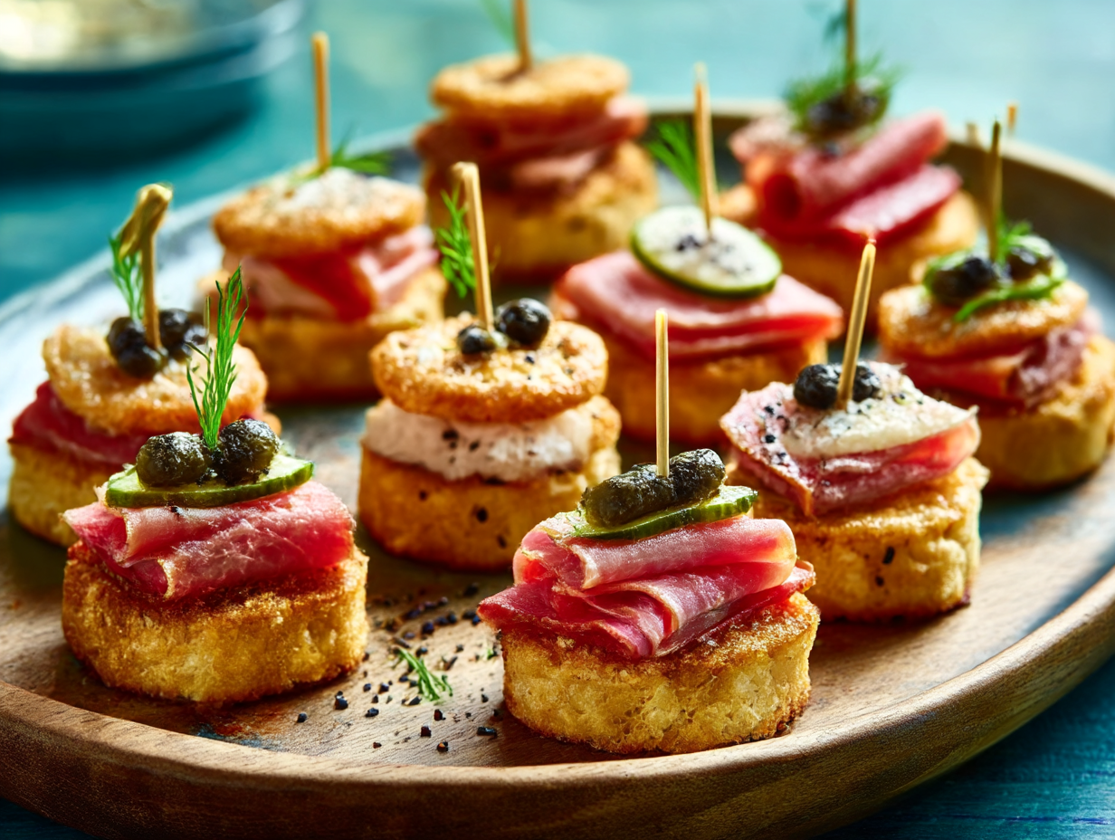 A colorful platter of assorted finger foods for party, including mini sandwiches, vegetable sticks, and cheese cubes.