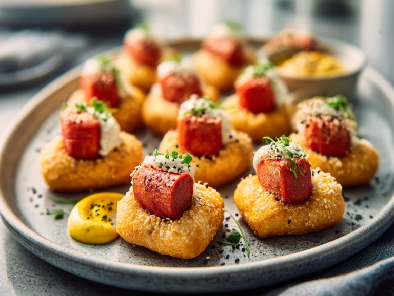 A colorful platter of assorted Gluten Free Fingerfood including vegetable sticks, dips, and baked snacks.