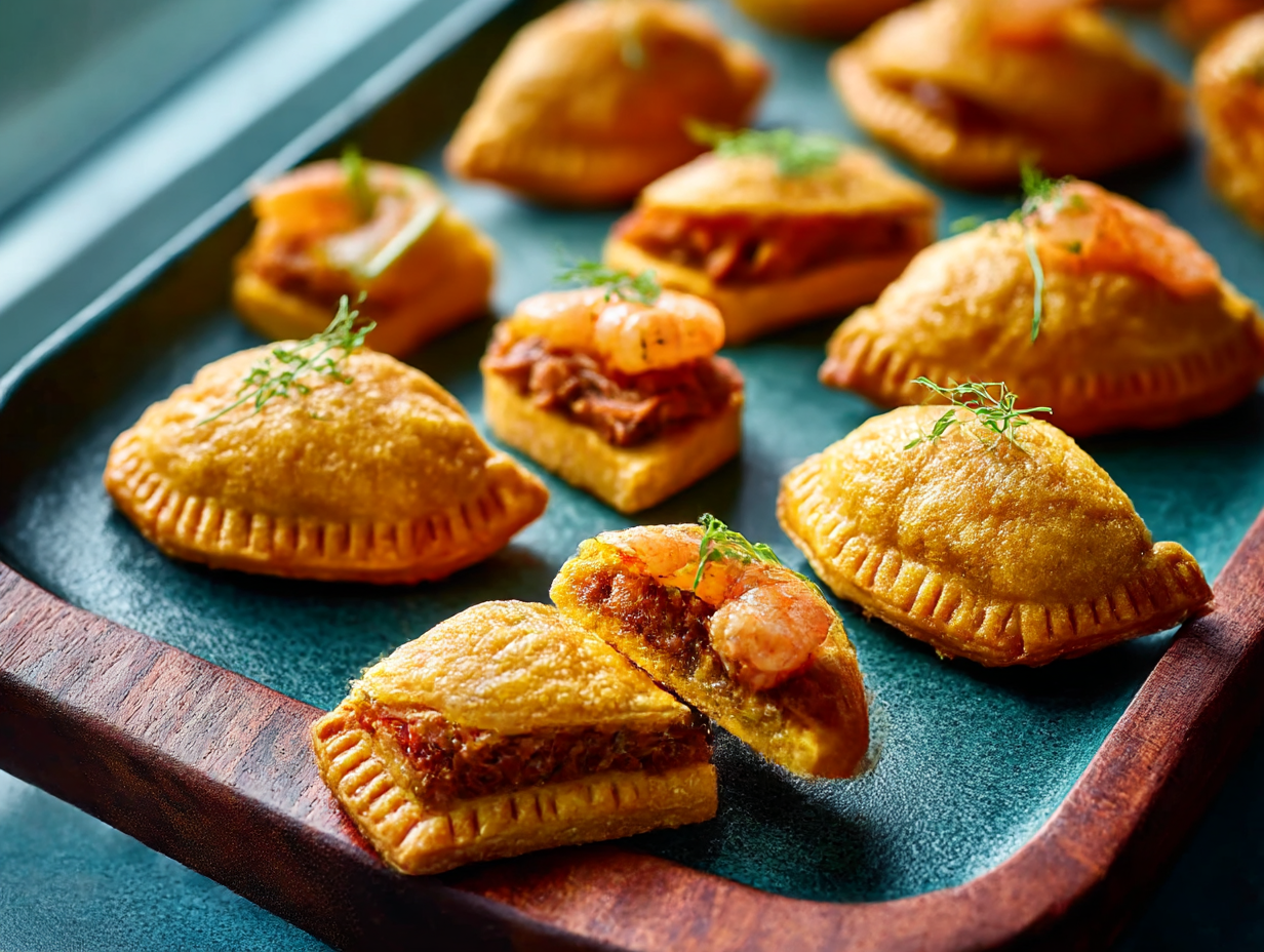 A colorful platter of quick finger foods including sliders, vegetable sticks, and bite-sized pastries arranged for easy sharing.