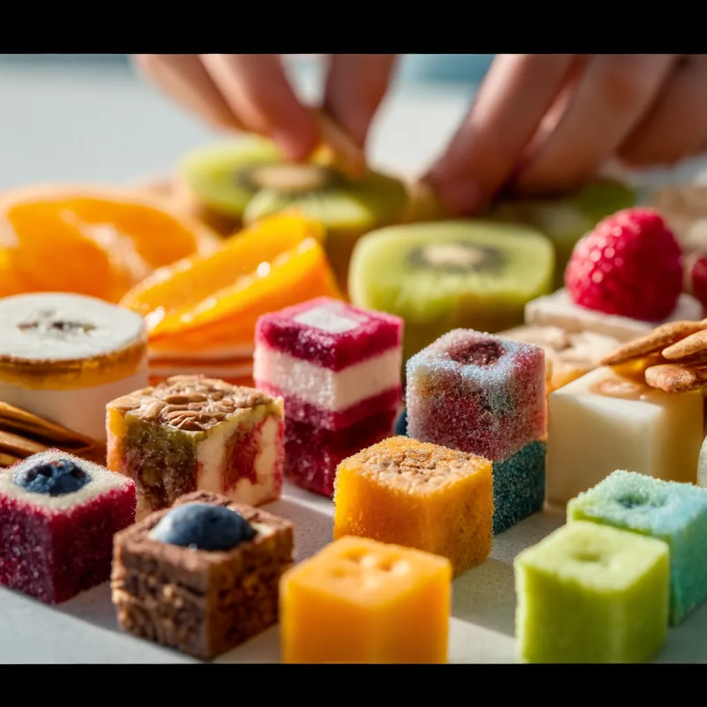 A second image showing a colorful and fun platter of quick finger foods for kids arranged for easy grabbing.