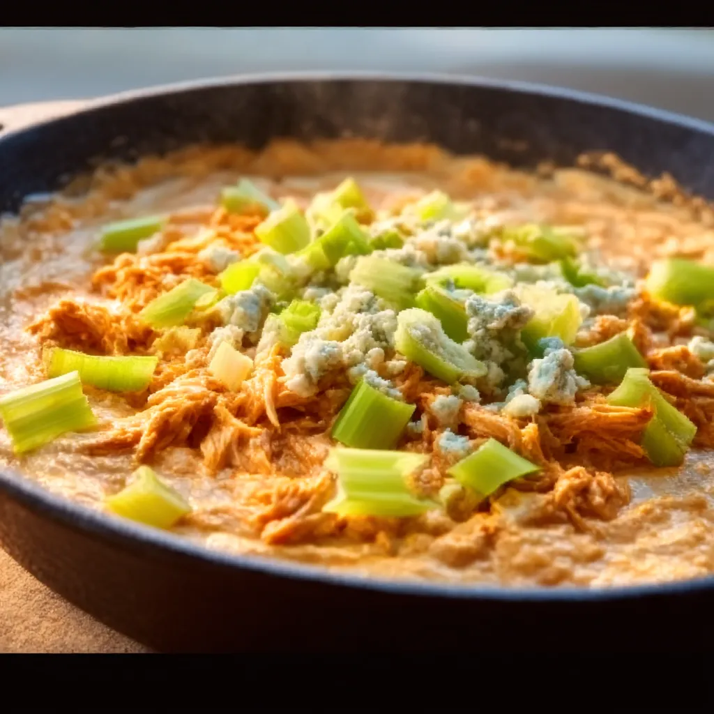 A second image shows a creamy and spicy Buffalo Chicken Dip served in a bowl with tortilla chips and celery sticks for dipping.