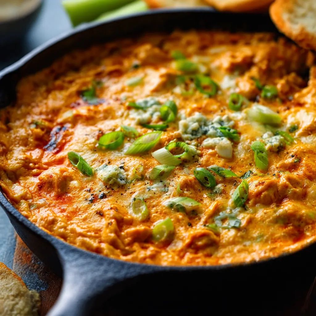 A creamy bowl of Zero Point Buffalo Chicken Dip served with celery sticks and carrot slices for dipping.