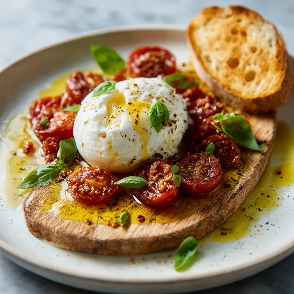 A colorful platter of fresh summer dinner party appetizers including bruschetta, caprese skewers, and vegetable crudités arranged on a rustic wooden table.
