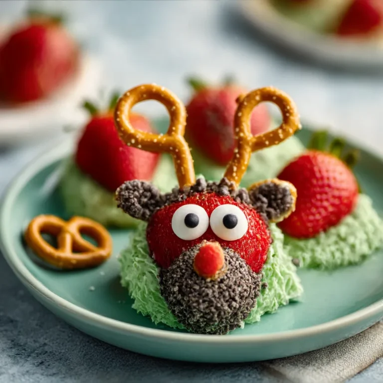 Colorful and fun kid friendly Christmas party food arranged on a festive table, including decorated cookies, fruit wreaths, and sandwich snowmen.