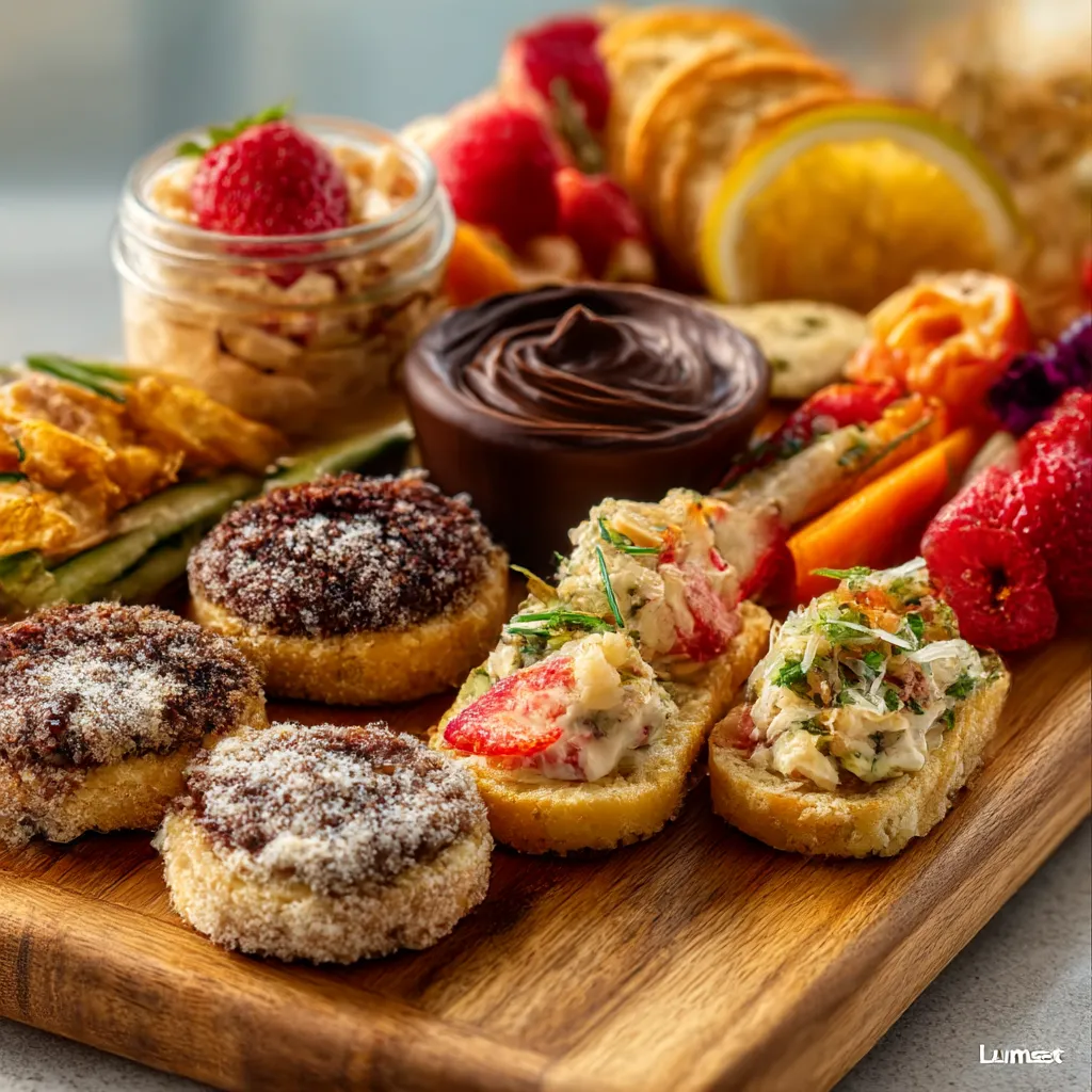 A colorful platter of delicious party appetizers gluten free dairy free, including vegetable spring rolls, stuffed mushrooms, and crispy falafel bites.