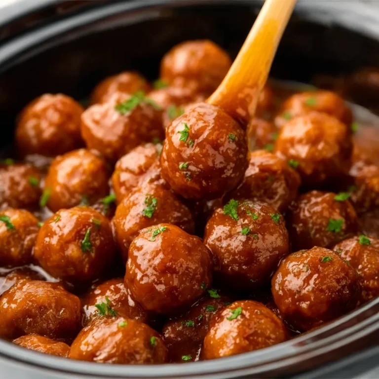 A colorful spread of easy-to-make party crockpot appetizers simmering in a slow cooker on a kitchen counter.